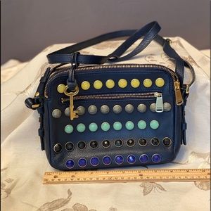 Fossil crossbody bag - navy leather